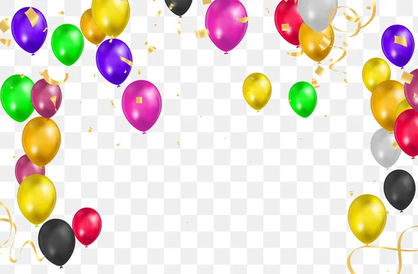 Happy Birthday Vector Color Glossy Balloons Isolated Transparent Background New — Stok Vektör