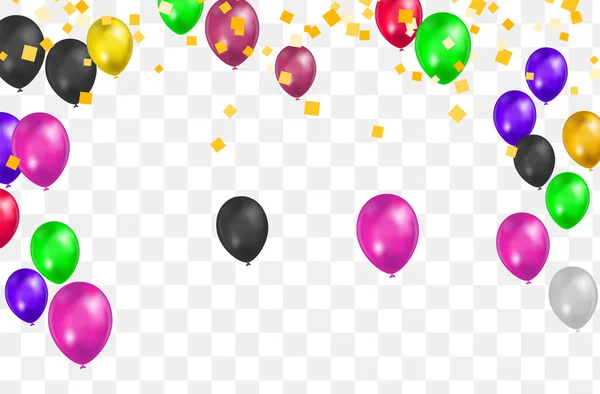 Happy Birthday Vector Color Glossy Balloons Isolated Transparent Background New — Vetor de Stock