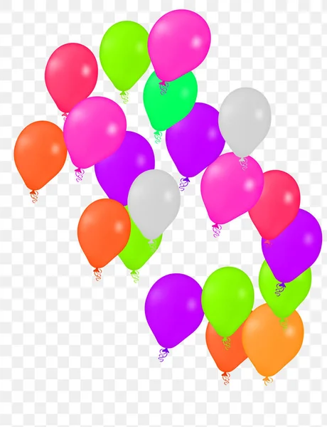 Realistic Helium Vector Balloons Variety Colors Happy Birthday Transparent Background — стоковый вектор