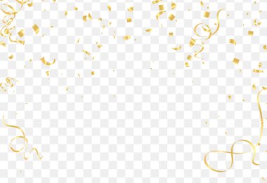 Falling shiny golden confetti isolated on transparent background.VIP flying sparkle elements, gold foil texture serpentine streamers confetti falling new year vector.
