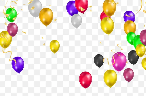 Feliz Aniversário Vector Cor Balões Brilhantes Isolados Fundo Transparente Ano — Vetor de Stock