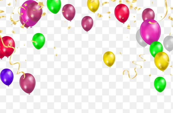 Mutlu Yıllar Vektör Renkli Parlak Balonlar Şeffaf Arka Planda Izole — Stok Vektör