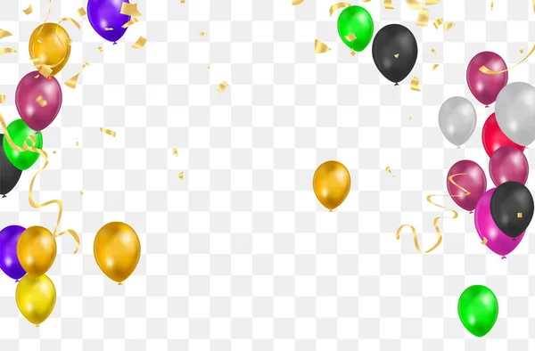 Happy Birthday Vector Color Glossy Balloons Isolated Transparent Background New — Stock vektor