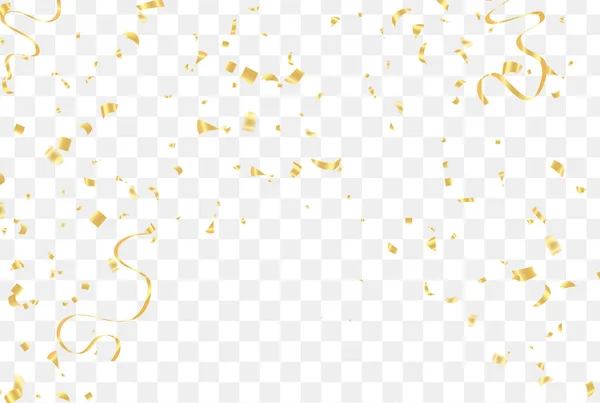 Düşen parlak altın konfeti şeffaf arka planda izole edildi. VIP uçuşu elementleri, altın folyo desenli yılan desenli konfeti konfetileri yeni yıl vektörü düşüyor..