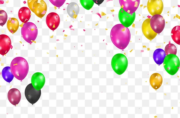 Happy Birthday Vector Color Glossy Balloons Isolated Transparent Background New — Stockvektor