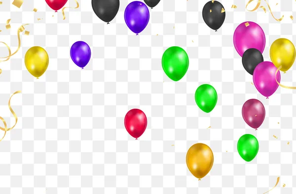 Happy Birthday Vector Color Glossy Balloons Isolated Transparent Background New — Stockvektor