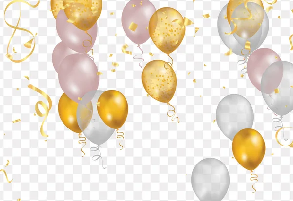 Balloons Gold Isolated Translucent Background Reflection Illustration Celebration Party Balloons — Vetor de Stock