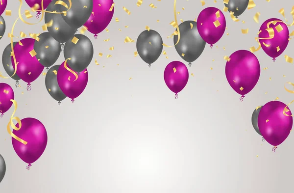 Balloon Gray Purple Background Flying Colorful Balloons Birthday Party Decoration — Vettoriale Stock