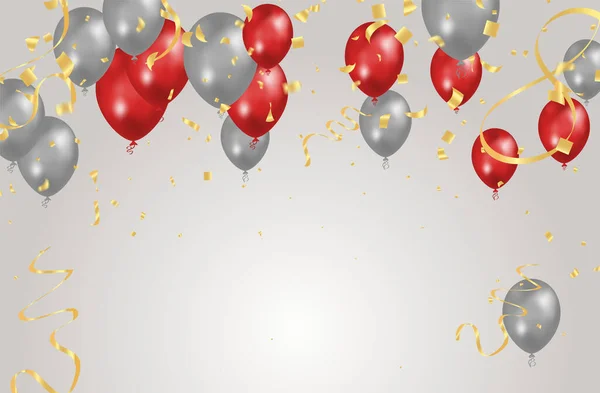 Balloon Gray Background Flying Colorful Balloons Birthday Party Decoration Anniversary — ストックベクタ