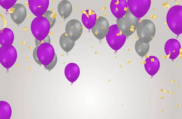 Balloon Gray Purple Background Flying Colorful Balloons Birthday Party Decoration — ストックベクタ