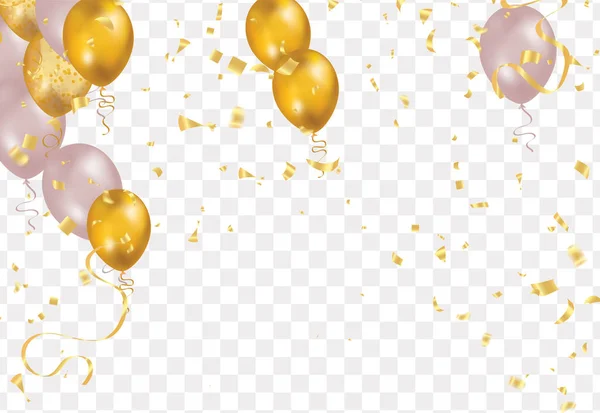Balloons Gold Isolated Translucent Background Reflection Illustration Celebration Party Balloons —  Vetores de Stock