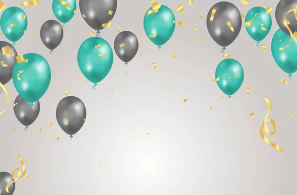 Balloon Gray Green Background Flying Colorful Balloons Birthday Party Decoration — Archivo Imágenes Vectoriales