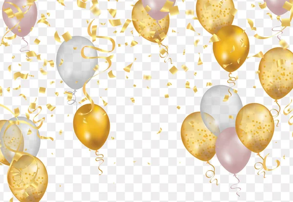 Balloons Gold Isolated Translucent Background Reflection Illustration Celebration Party Balloons — 图库矢量图片