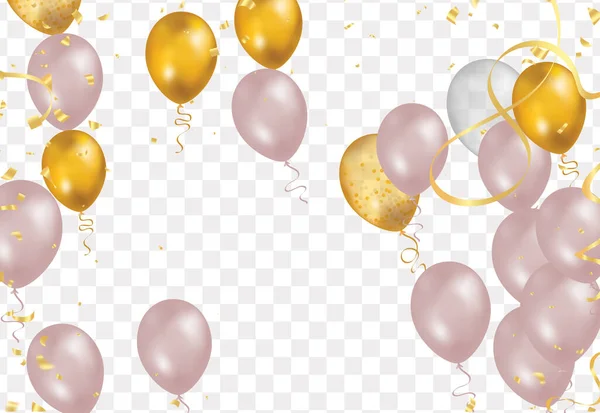 Balloons Gold Isolated Translucent Background Reflection Illustration Celebration Party Balloons — Stok Vektör