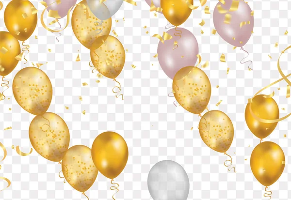 Balloons Gold Isolated Translucent Background Reflection Illustration Celebration Party Balloons — Vetor de Stock