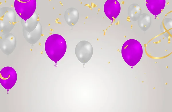 Balloon Gray Purple Background Flying Colorful Balloons Birthday Party Decoration — стоковый вектор