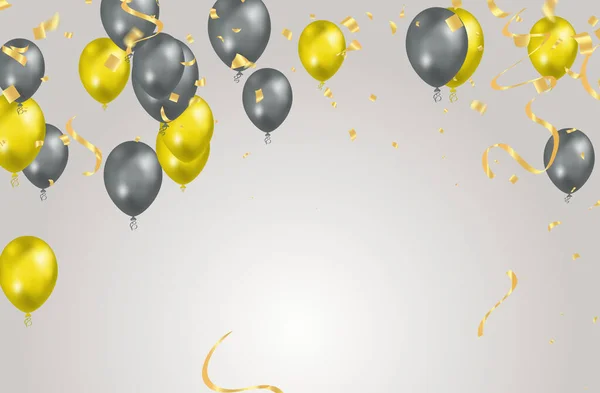 Balloon Gray Yellow Background Flying Colorful Balloons Birthday Party Decoration — Stockvektor