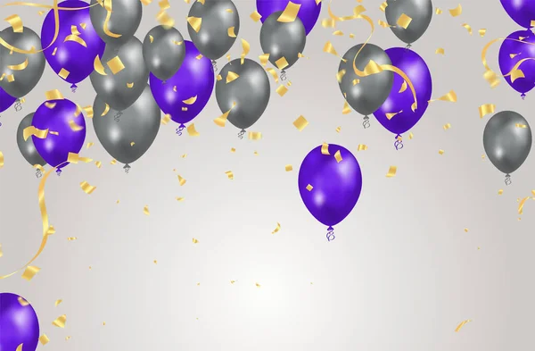Balloon Gray Purple Background Flying Colorful Balloons Birthday Party Decoration — Stockvektor