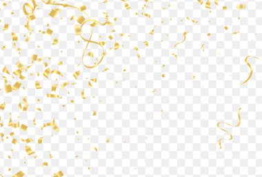 Falling shiny golden confetti isolated on transparent background.VIP flying sparkle elements, gold foil texture serpentine streamers confetti falling new year vector.
