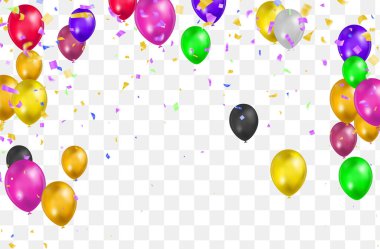Mutlu yıllar Vektör Renkli Parlak balonlar Şeffaf arka planda izole Yeni Yıl Partisi Dekorodisi