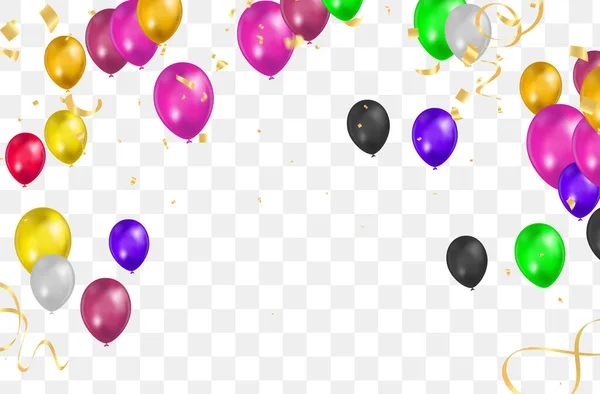 Happy Birthday Vector Color Glossy Balloons Isolated Transparent Background New — Stok Vektör