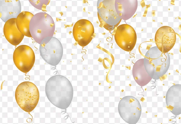 Balloons Gold Isolated Translucent Background Reflection Illustration Celebration Party Balloons — Stock vektor