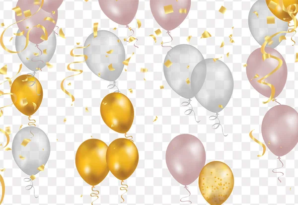 Balloons Gold Isolated Translucent Background Reflection Illustration Celebration Party Balloons — Stockvector
