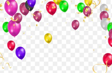 Mutlu yıllar Vektör Renkli Parlak balonlar Şeffaf arka planda izole Yeni Yıl Partisi Dekorodisi