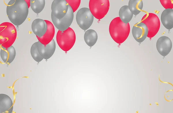 Balloon Gray Red Background Flying Colorful Balloons Birthday Party Decoration — Archivo Imágenes Vectoriales