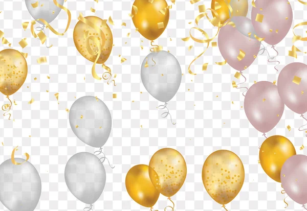 Balloons Gold Isolated Translucent Background Reflection Illustration Celebration Party Balloons — стоковый вектор
