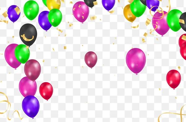 Happy Birthday Vector Color Glossy Balloons Isolated Transparent Background New — Image vectorielle