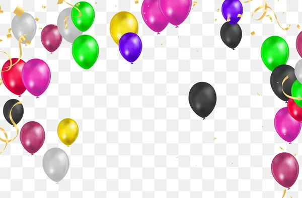 在透明的背景下分离的生日矢量彩色玻璃气球新年装饰 — 图库矢量图片