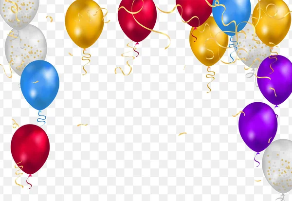 快乐的生日矢量庆祝宴会的旗帜 彩礼和闪闪发光的气球 — 图库矢量图片