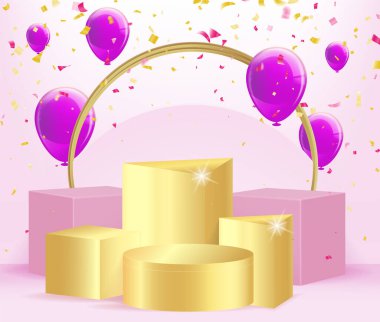 cylinder pedestal . Geometric platform. Abstract pastel minimal wall scene. Semi circle backdrop. Vector rendering 3d geometric shape for product display presentation.