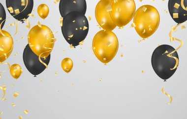 Realistic colorful helium balloons isolated on background. Party decoration frame for birthday, anniversary, celebration. message presentations or identity layouts. Graphic template and ideas.