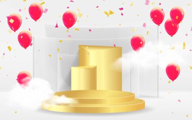cylinder pedestal . Geometric platform. Abstract pastel minimal wall scene. Semi circle backdrop. Vector rendering 3d geometric shape for product display presentation.