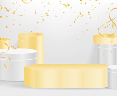 cylinder pedestal . Geometric platform. Abstract pastel minimal wall scene. Semi circle backdrop. Vector rendering 3d geometric shape for product display presentation.