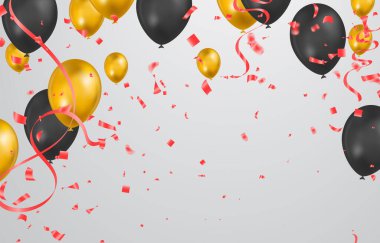 Realistic colorful helium balloons isolated on background. Party decoration frame for birthday, anniversary, celebration. message presentations or identity layouts. Graphic template and ideas.