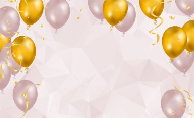Realistic colorful helium balloons isolated on background. Party decoration frame for birthday, anniversary, celebration. message presentations or identity layouts. Graphic template and ideas.
