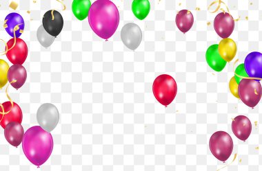 Mutlu yıllar Vektör Renkli Parlak balonlar Şeffaf arka planda izole Yeni Yıl Partisi Dekorodisi