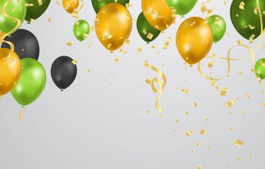 Realistic colorful helium balloons isolated on background. Party decoration frame for birthday, anniversary, celebration. message presentations or identity layouts. Graphic template and ideas.
