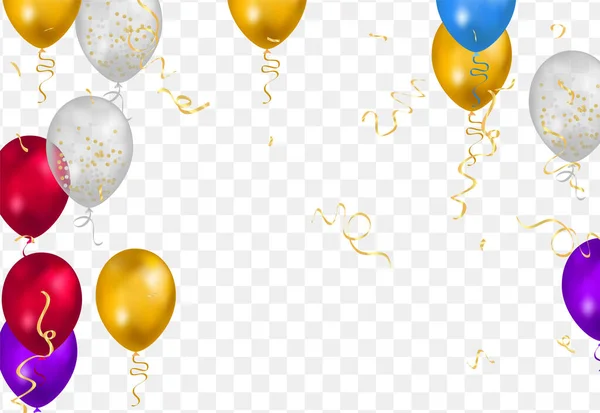 Joyeux Anniversaire Vecteur Fête Fête Bannière Feuille Confettis Paillettes Ballons — Image vectorielle