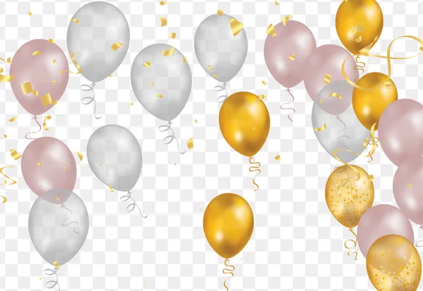 Balloons Gold Isolated Translucent Background Reflection Illustration Celebration Party Balloons — Vector de stock