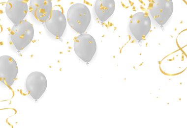 Uçan vektör şenlik balonları konfeti helyumuyla tatil için parlak balonlarla parlıyor. 