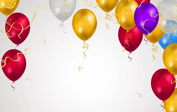 Gelukkige Verjaardag Vector Feest Banner Folie Confetti Glitter Ballonnen Met — Stockvector