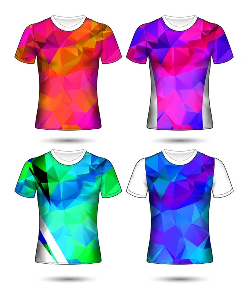 Tシャツテンプレート抽象的な幾何学コレクションの異なる色多角形のモザイク — ストックベクタ