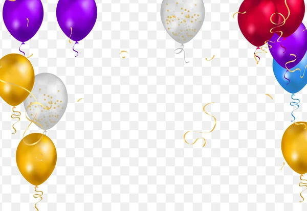 Happy Birthday Vector Celebration Party Banner Foil Confetti Glitter Balloons — Stock Vector