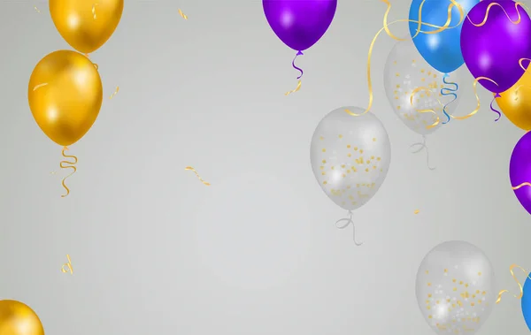 Buon Compleanno Vettore Festeggiamento Festaiolo Stagnola Coriandoli Palloncini Glitter — Vettoriale Stock