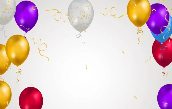 Gelukkige Verjaardag Vector Feest Banner Folie Confetti Glitter Ballonnen Met — Stockvector