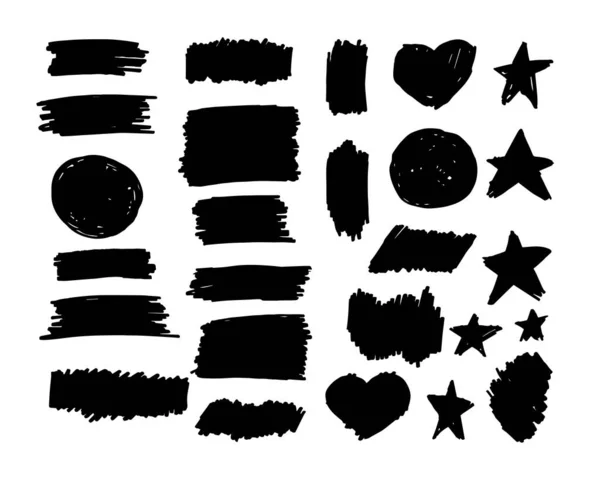 Large Set Black Paint Felt Tip Pen Strokes Brushes Lines — Stock Vector